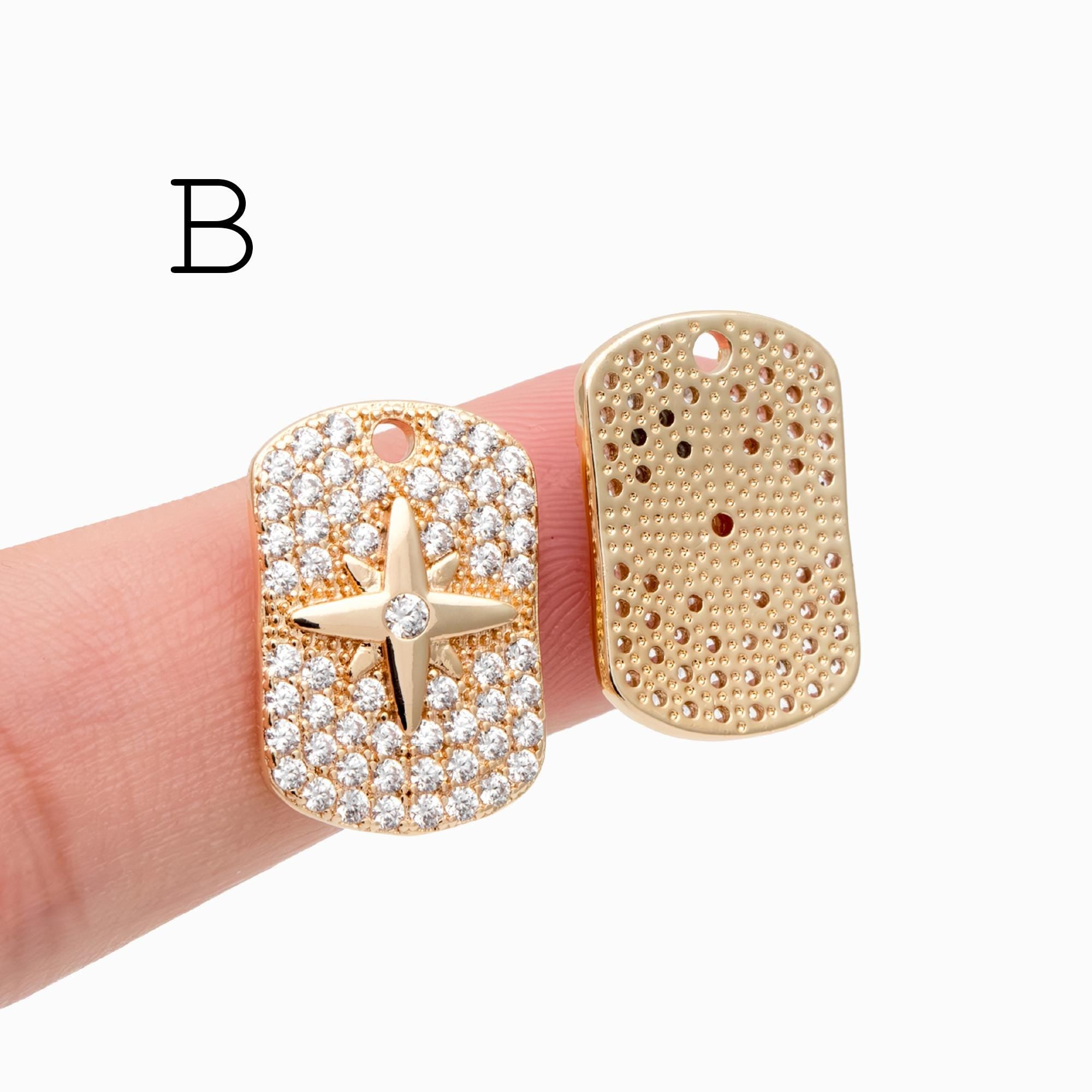 4pcs Gold/ Silver North Star Charms , Gold/ Rhodium plated Brass, CZ Pave Star Pendants (GB-1048)